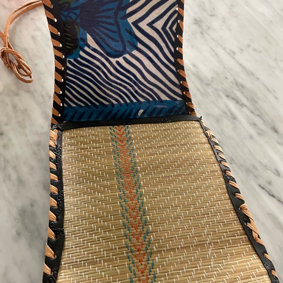 Handcrafted Genuine Leather African  Tan and Black Woven Crossbody Bag - Picture 5 of 6